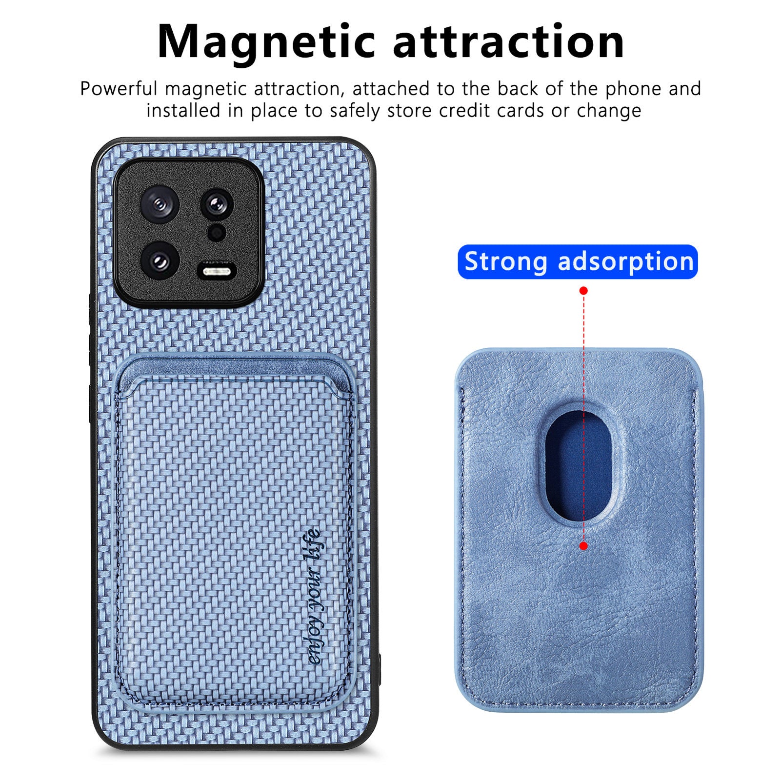 Detachable Card Holder Case for Xiaomi 13 5G Carbon Fiber Texture Anti-scratch Cell Phone Cover Detachable Card Holder Case for Xiaomi 13 5G Carbon Fiber Texture Anti-scratch Cell Phone Cover